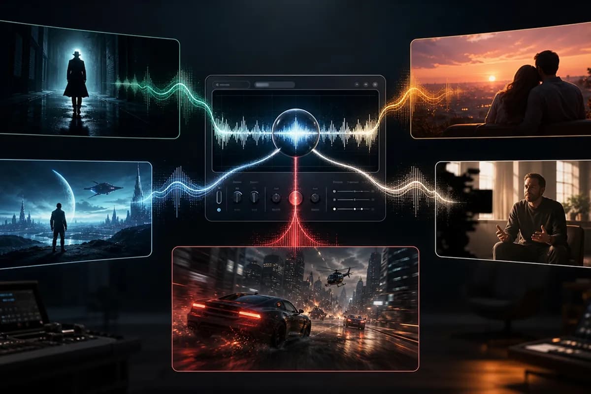AI film music generator creating cinematic styles for different movie genres