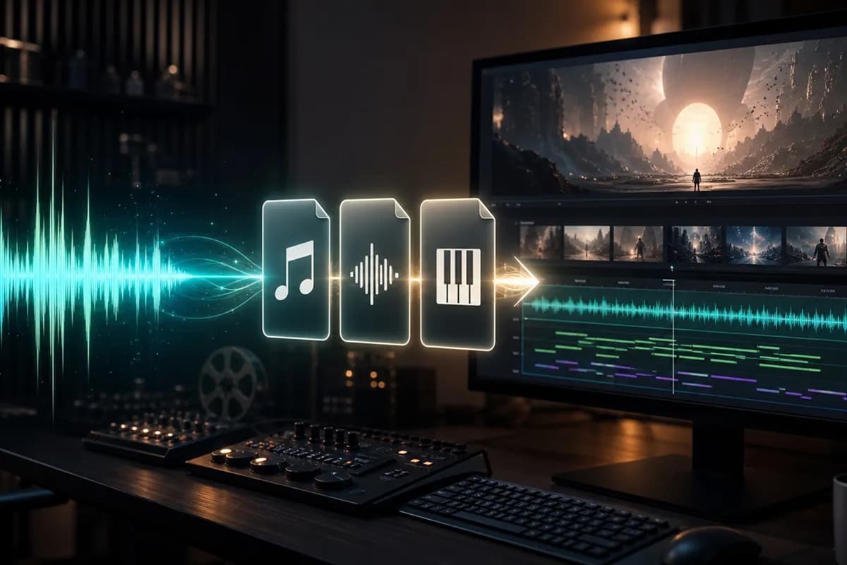 AI movie soundtrack download in MP3 WAV and MIDI formats for video editors