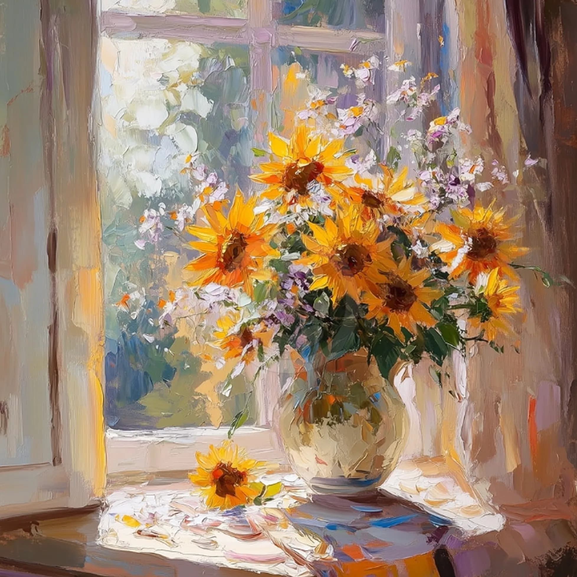 Sunflowers in a quiet room transformed into music